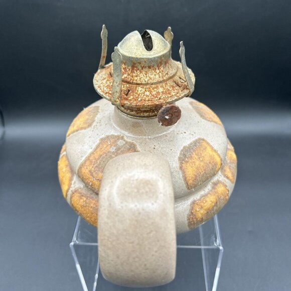 Roger’s Brown and Orange Stoneware Pottery Oil Lamp Light Handle Glazed Primitve - Picture 7 of 9